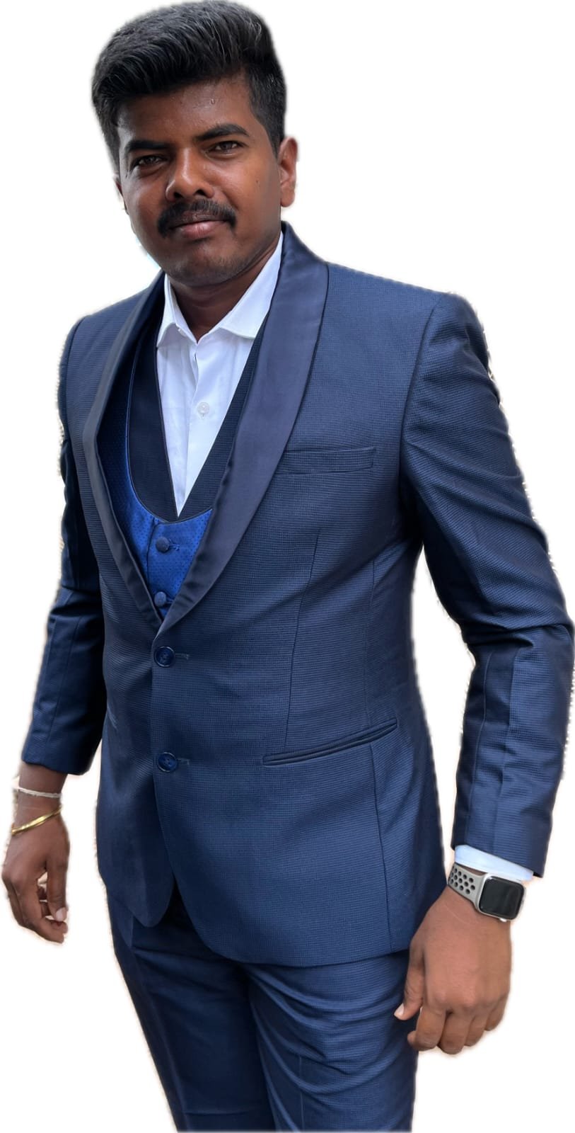 Shrinivas in a blue blazer.